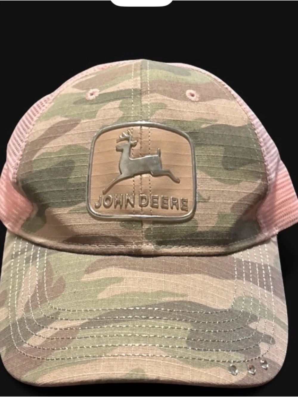 John Deere Camo Hat with Pink Mesh Panels